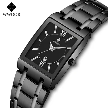 WWOOR Yeni Moda Tasarım siyah saat Kadınlar Lüks Kare Bayan Elbise Kuvars Kol Saatleri Kadın Bilezik Saat Hediye Reloj Mujer