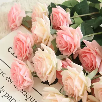 Yapay İpek Gül Çiçek Sahte Çiçek Gerçek Dokunmatik Güller Düğün Dekoratif Buket Ev Partisi Ekran Flores Çelenk