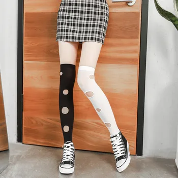 Yeni AB Versiyonu Dilenci Delik Uzun Tüp JK Uyluk Çorap Düz Renk yüksek Tüp Yaz Kadife Siyah Çorap Kişilik Moda Seksi