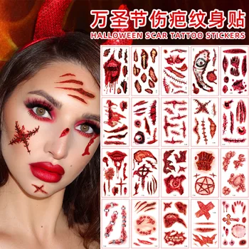 Yeni Cadılar Bayramı Yara İzi Dövme Çıkartmalar Su Geçirmez Korku Yaralar Parti Makyaj Yüz Çıkartmalar 10 adet Set