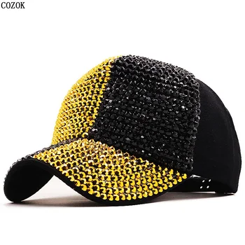 Yeni Gece Kulübü Parlak Elmas Doruğa Kap Sahne Rhinestones beyzbol şapkası Yaz Güneş Koruma Açık Dükkanı Pamuk Moda Şapka