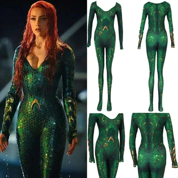 Yeni Kadın Film Aquaman Mera Kraliçe Cosplay Kostüm Zentai Bodysuit Takım Tulumlar