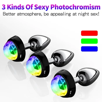 Yeni Ses kontrolü LED Butt Plug Metal Anal Plug ışık çiftler için aydınlık Anal boncuk Stoper Buttplug kuyruk Bdsm erotik Seks Oyuncakları