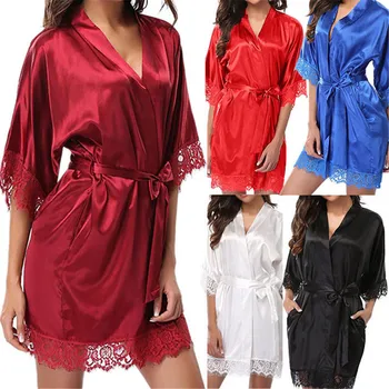 Yeni Sıcak Seksi Artı Boyutu Saten Dantel Siyah Kimono Samimi Pijama Bornoz Seksi Gece Elbisesi Kadın Erotik İç Çamaşırı 2023