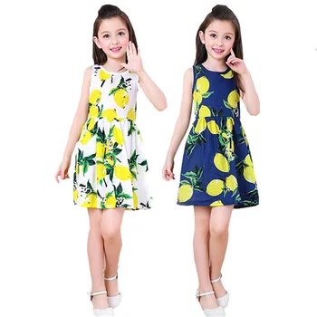 Yürümeye başlayan Genç Kız Elbise Yaz 2021 Küçük Çocuklar Meyve Baskı Desen Elbise Mango Limon baskılı giysiler Kostüm Fabrika Satış