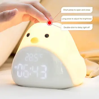 Çalar saat Düşük Gürültü Küçük Gece Lambası Hediyeler Zaman Sıcaklık Göstergesi Sevimli Kuş Şekli Çocuk Dijital Saat Yatak Odası için