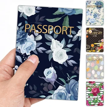 Çift Pasaport Kapağı Çiçek Baskı Moda Uçak Kadın Erkek Seyahat Pu Deri Koruyucu Kılıf kimlik kartı Tutucu Koruma Kollu