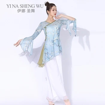 Çin Dans Klasik Dans Üstleri Dans Uygulama Elbise Kadın Giyim Pantolon Gazlı Bez Zarif Antik Stil Performans Giyim