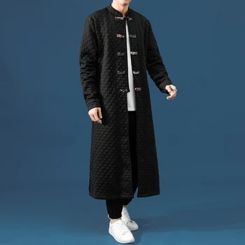 Çin Pamuk Retro Etnik Tarzı erkek Rüzgarlık Elbise Tang Takım Elbise Rahat Uzun Gömlek Gelgit Marka Waffle erkek Kişilik Ceket
