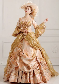 Özelleştirilebilir Deluxe Avrupa Ortaçağ Victoria Kostüm Elbise Kadınlar Kraliçe Cosplay Kostüm Vintage Altın Firar Abiye