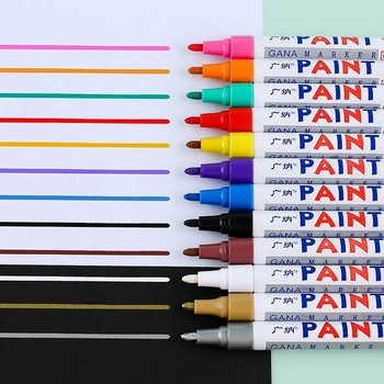 1 adet Renkli Kalıcı boya kalemi Su Geçirmez Beyaz İşaretleyiciler lastik sırtı kauçuk kumaş Boya metal 12 Renk boya kalemi Kalemler