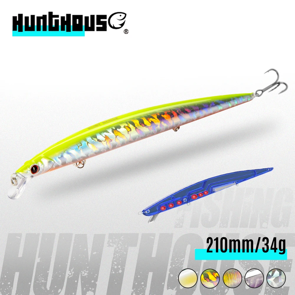 Hunthouse sert balıkçılık cazibesi uzun döküm pislik minnow yüzen pesca  jerkbaits vücut çelik paslanmaz hardcore 210mm / 34 trolling > Balık Tutma  \