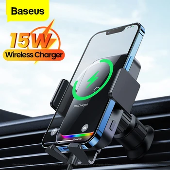Baseus LED Araç Telefonu Tutucu 15W Kablosuz Şarj Şarj Standı Otomatik Hava Firar Desteği iPhone 14 13 Pro Xiaomi Samsung Huawei