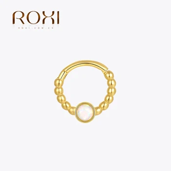 ROXI 925 Ayar Gümüş Tek Opal Piercing Kıkırdak Küpe Altın Geometrik Tasarım Gerdirme Küpe Bayanlar Takı 1 ADET