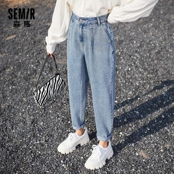 SEMIR Kot kadın ilkbahar ve yaz 2021 yeni gevşek konik pantolon ince ve vahşi retro Hong Kong tarzı yüksek bel pantolon